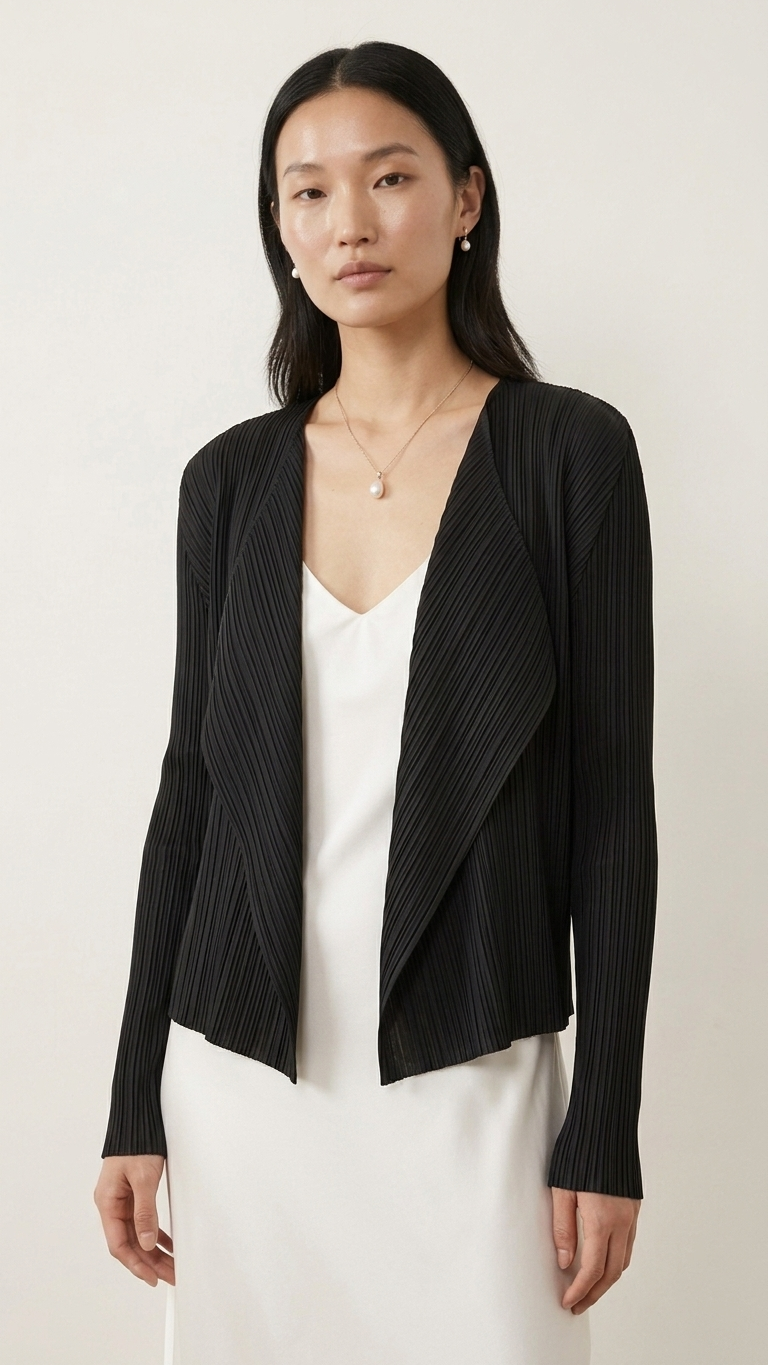 Pleats Please Issey Miyake Basics Long-Sleeve Plissé Cardigan