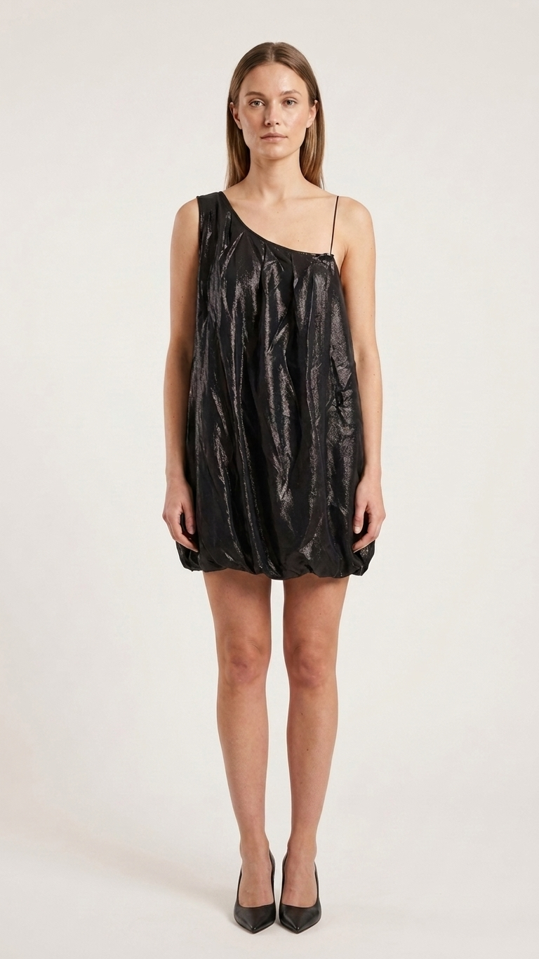 Scanlan Theodore Metallic One-Shoulder Bubble Dress