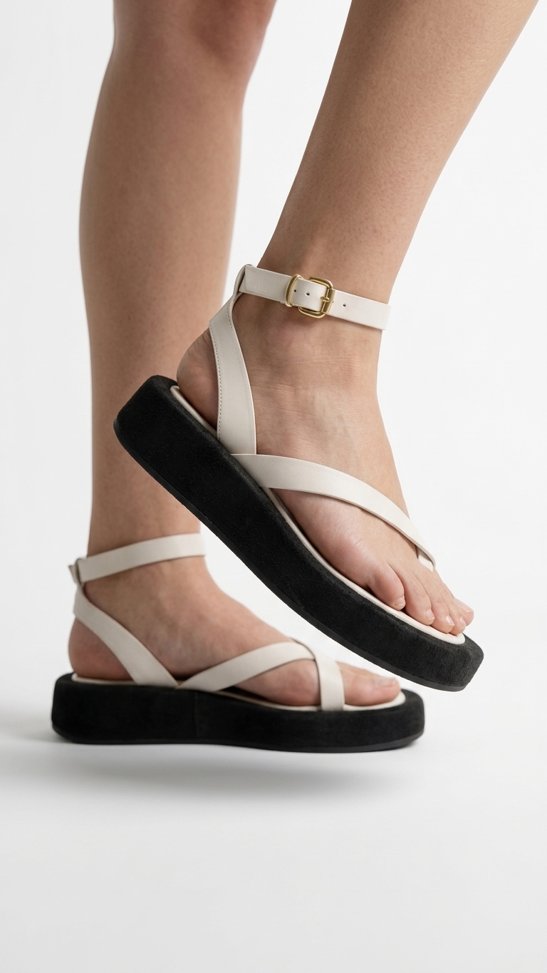 Alias Mae white black toe strap sandal