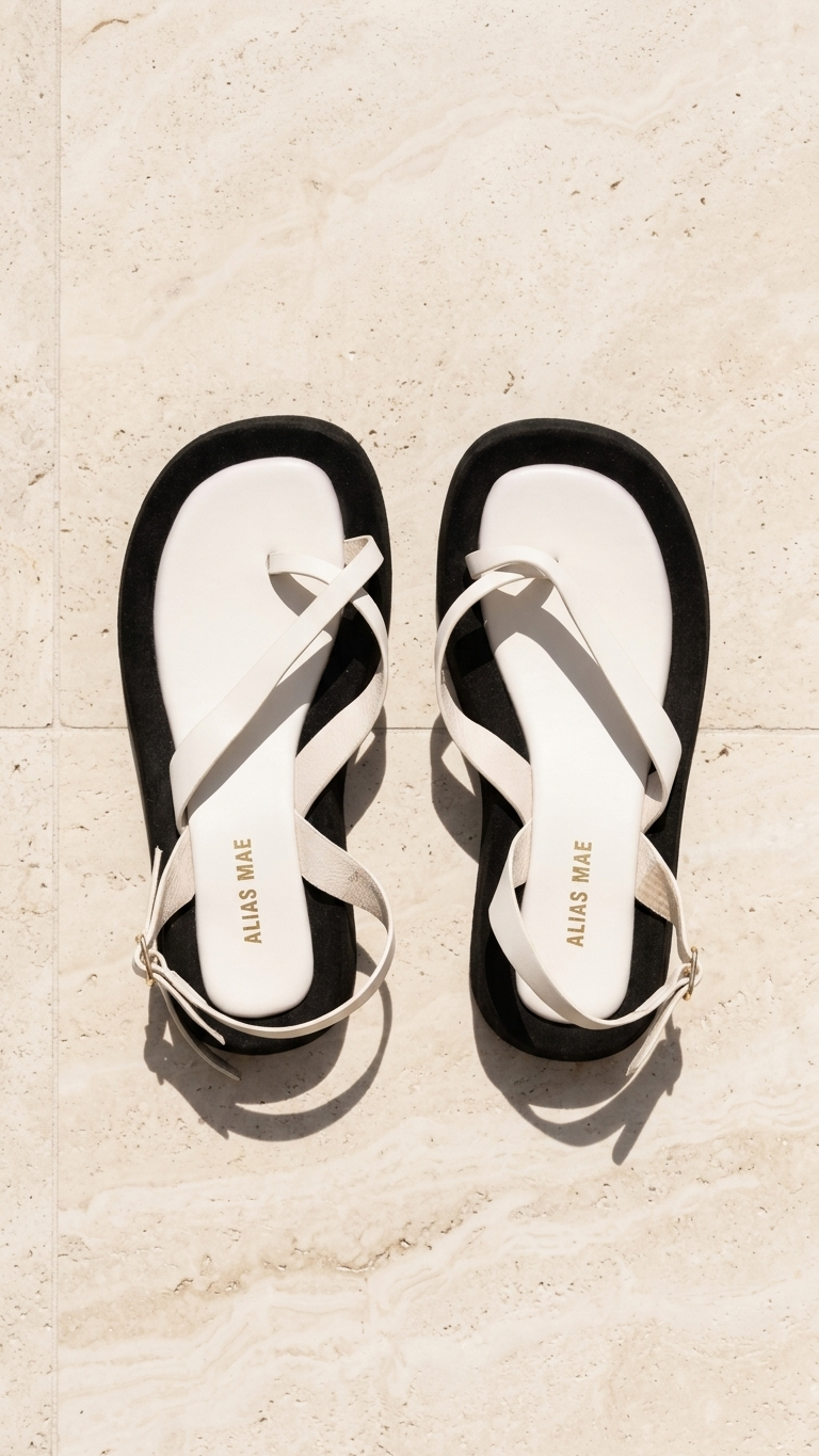 Alias Mae white black toe strap sandal
