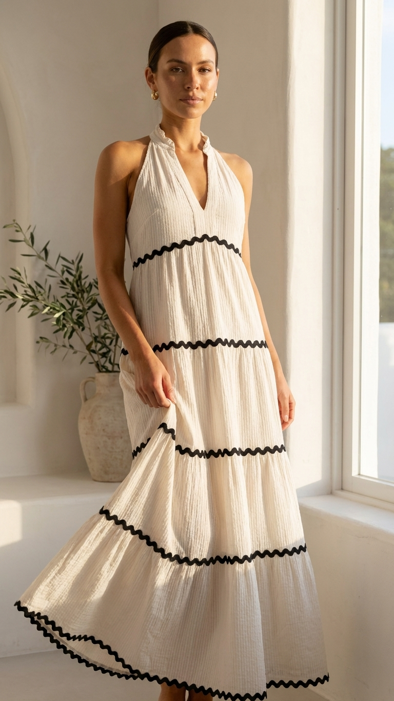 Lola Australia White and blue striped maxi summer dress