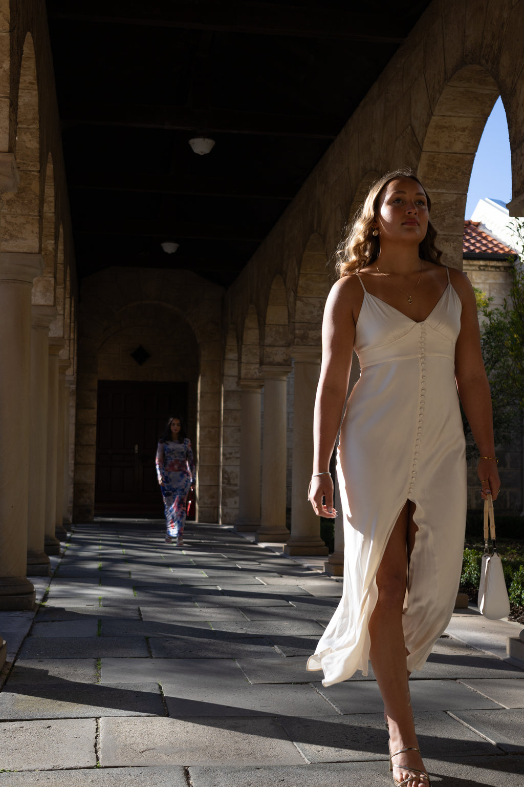 Shona Joy silk slip dress with beautiful vertical buttoning