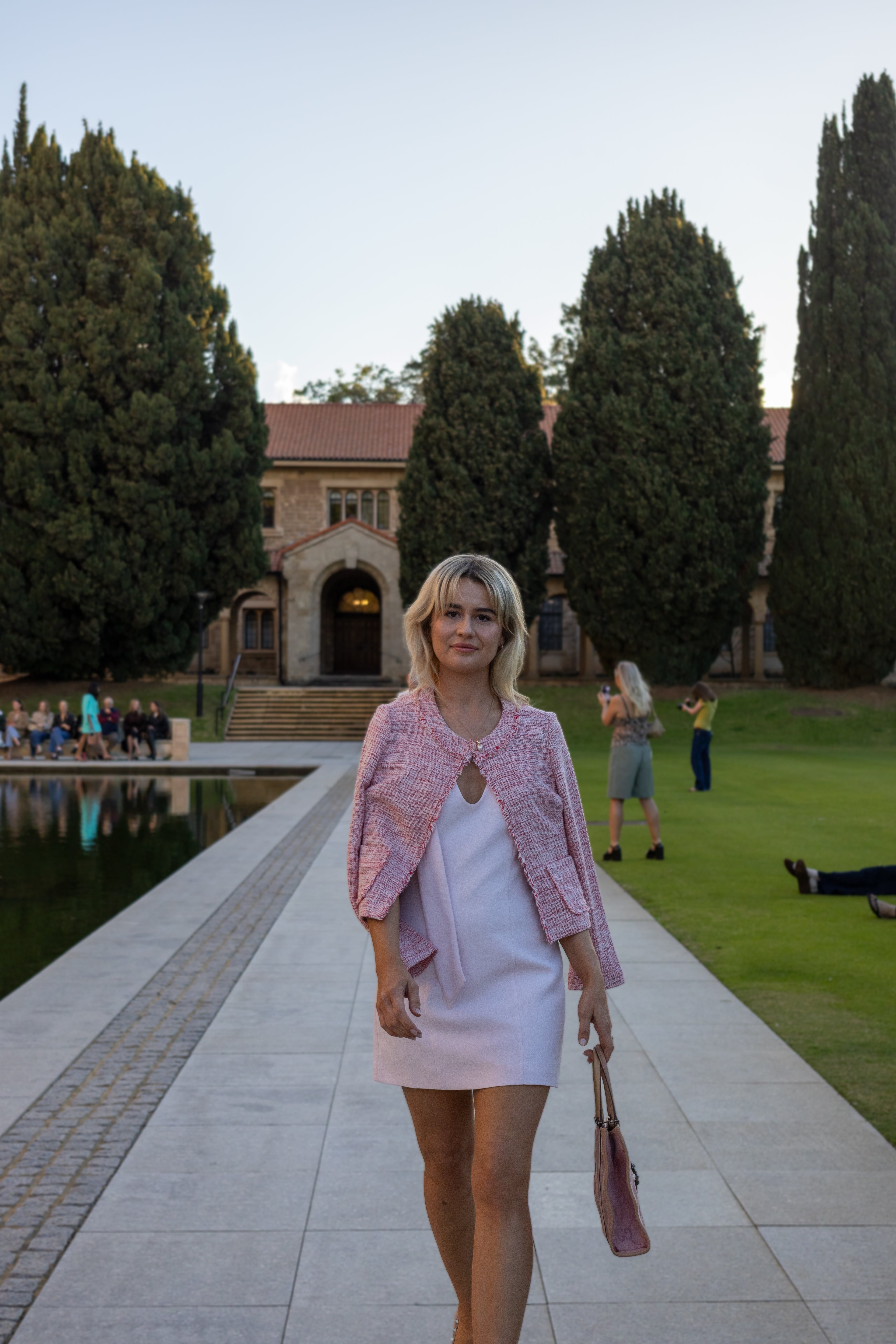 Kookaï pink mini dress with gold detailing